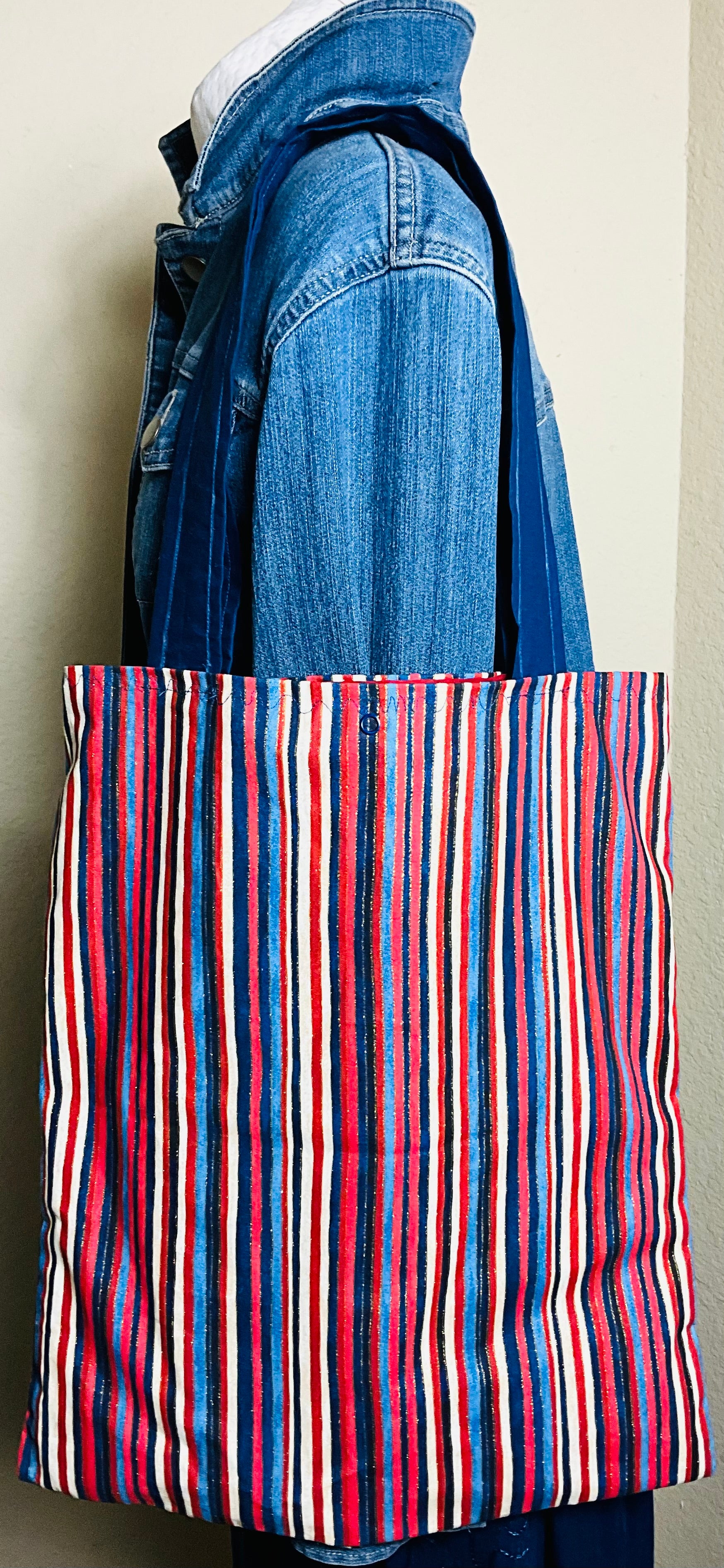 Glitter Multi Color Stripes Tote Bags